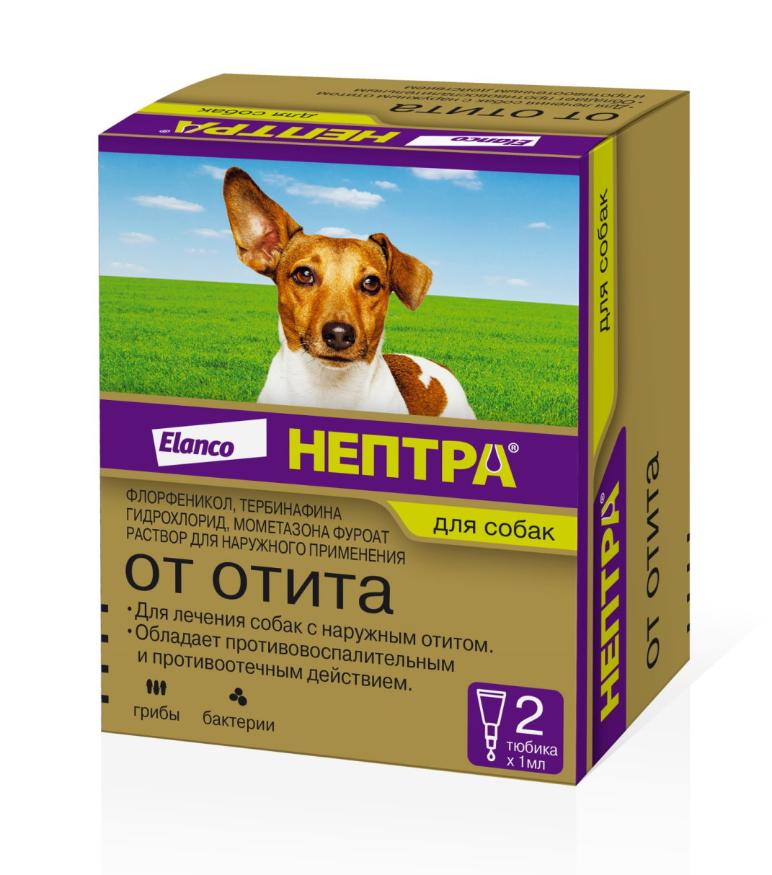 Нептра ® капли ушные для собак, упаковка 2 пипетки, по 1 мл