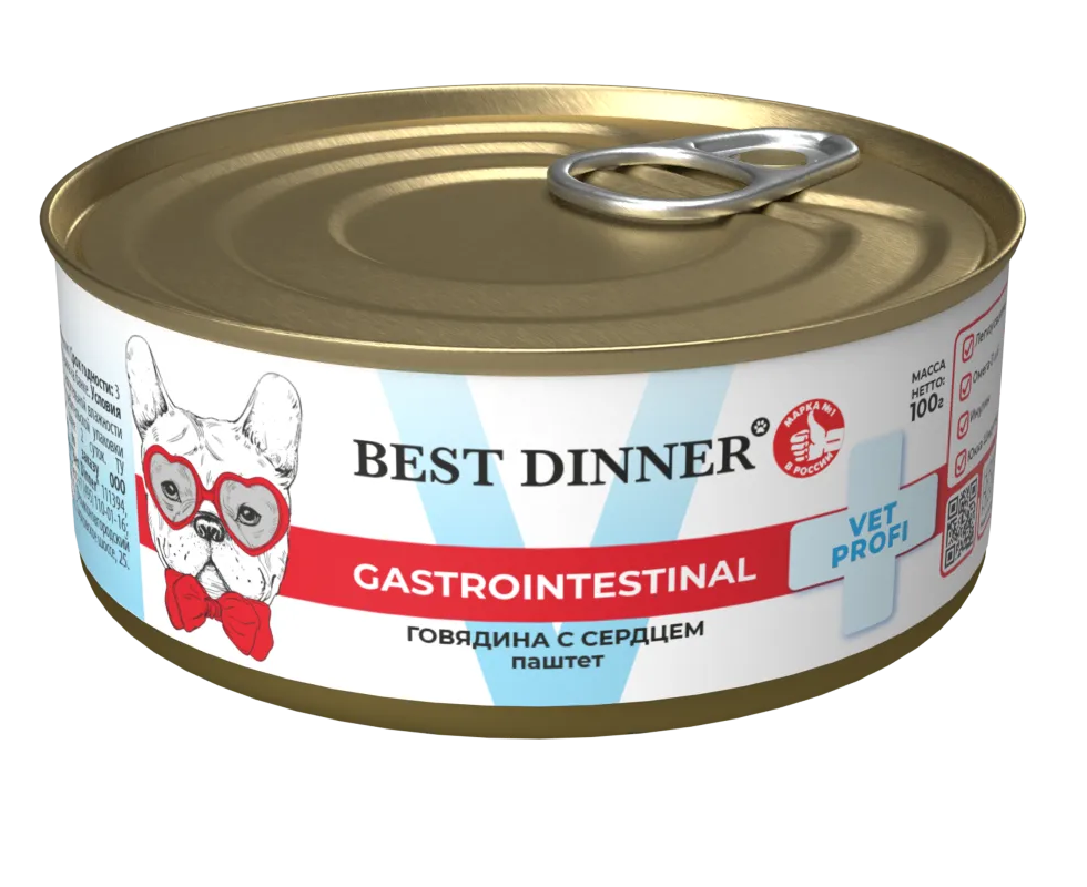 Best Dinner Бест Диннер д/собак Гастроинтестинал консервы Говядина с сердцем 100г.